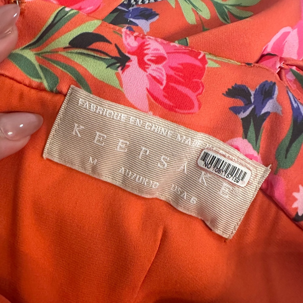 Anthropologie - Keepsake the Label - For Me Orange Floral Ruffle Trim Satin Gown - Picture 6 of 9